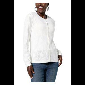 Christie Brinkley Women's Pleated Sweater Knit Cardigan White - Regular